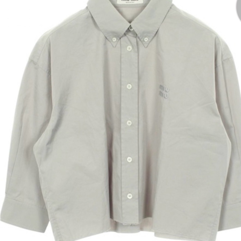 Miu Miu Logo Embroidered button-down long-sleeved poplin Shirt (36)
